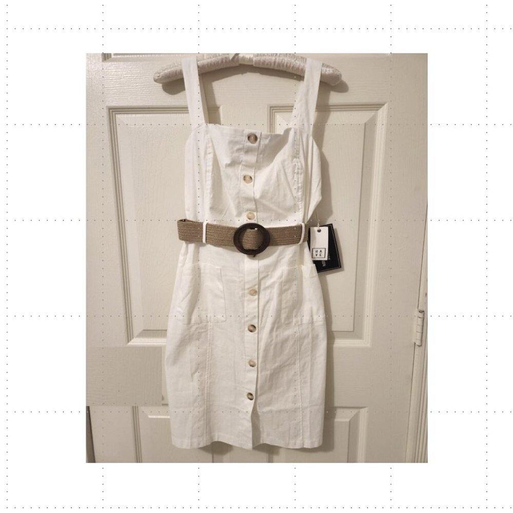 HAVE white belted tank dress w/pockets size: L (NWT)